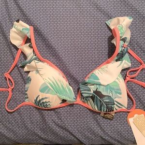 Leafy Push Up Bikini Top with Ruffles
